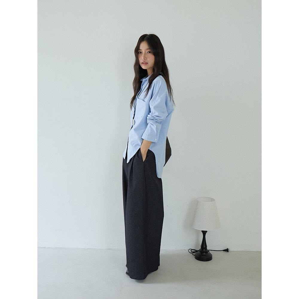 簡約百搭 藍色弧形口袋長袖襯衫 *2色 | kukuta-細節圖3