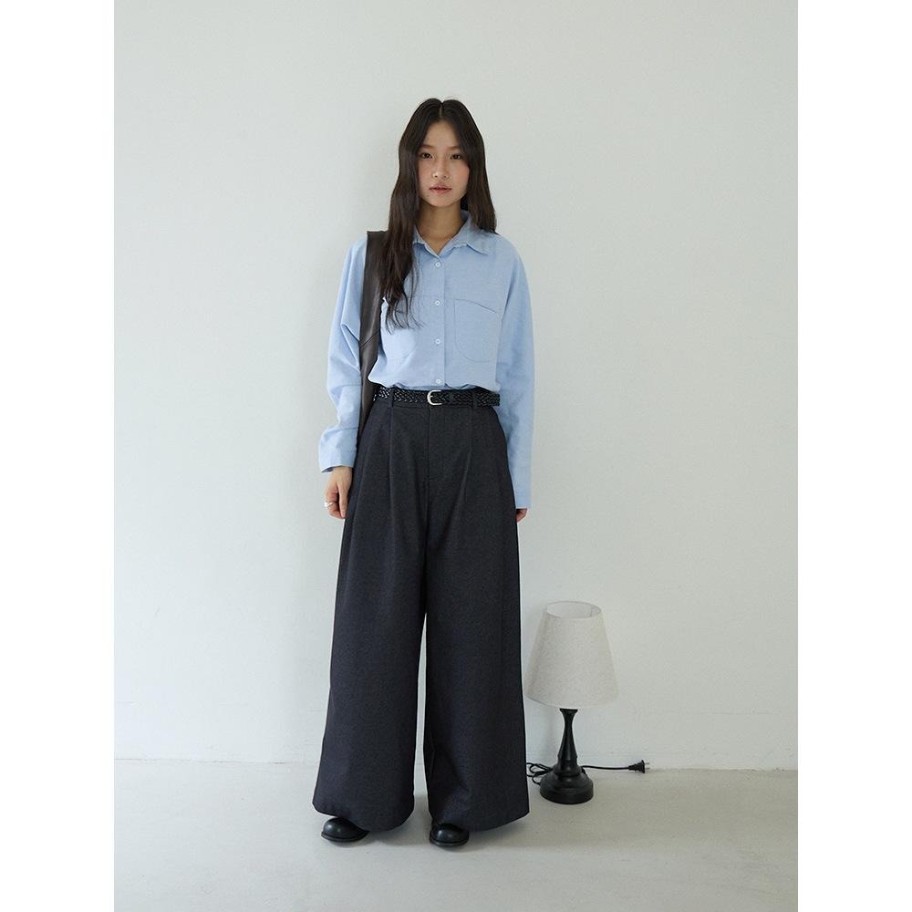 簡約百搭 藍色弧形口袋長袖襯衫 *2色 | kukuta-細節圖5