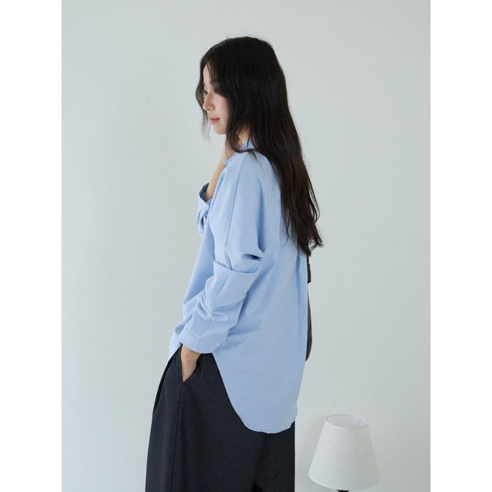 簡約百搭 藍色弧形口袋長袖襯衫 *2色 | kukuta-細節圖8