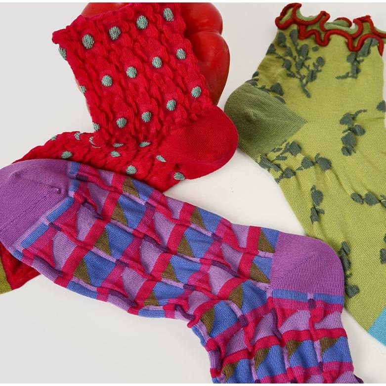 (五雙裝) 多色立體浮雕中筒襪 襪子 長襪 女 *3款 | kukuta-細節圖2