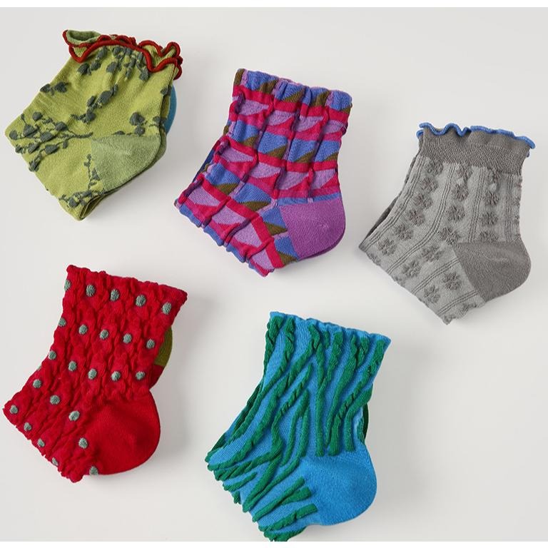 (五雙裝) 多色立體浮雕中筒襪 襪子 長襪 女 *3款 | kukuta-細節圖3