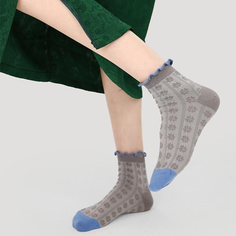 (五雙裝) 多色立體浮雕中筒襪 襪子 長襪 女 *3款 | kukuta-細節圖9