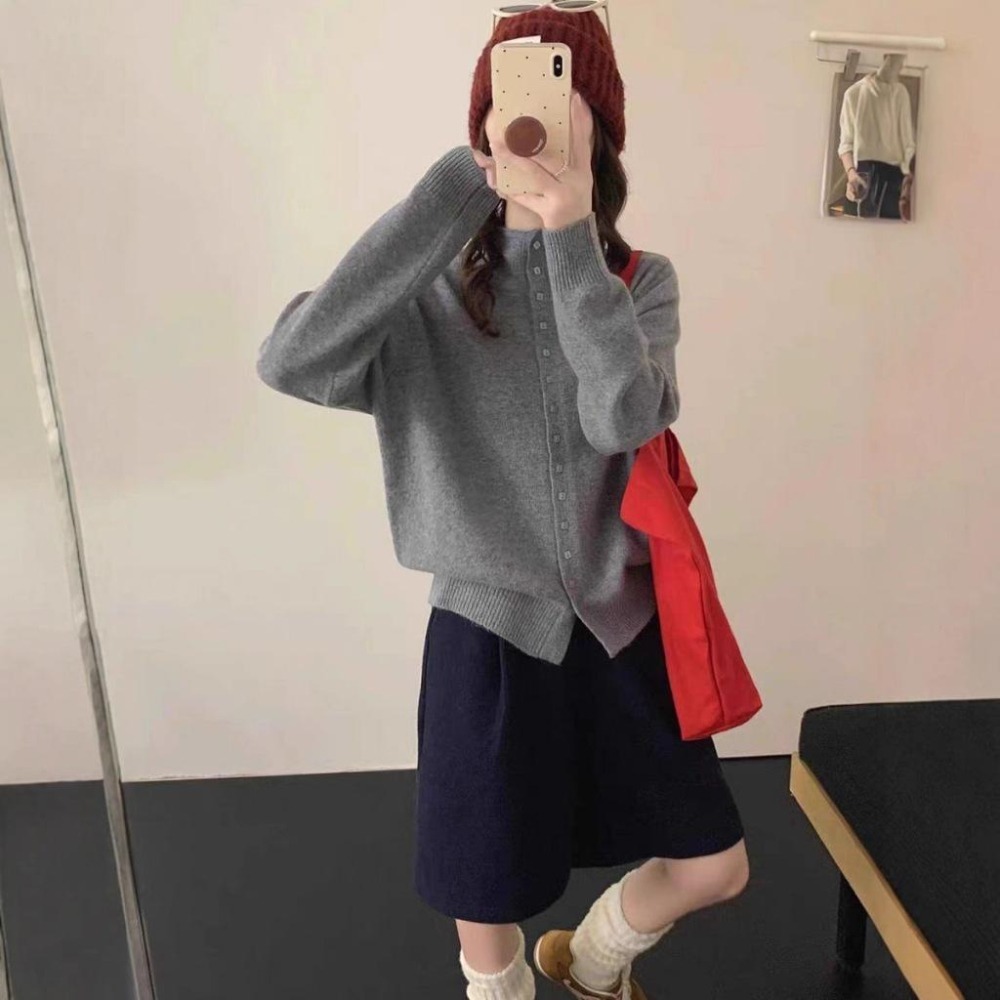 韓系半高領針織單排扣毛衣外套 *12色 | kukuta-細節圖2