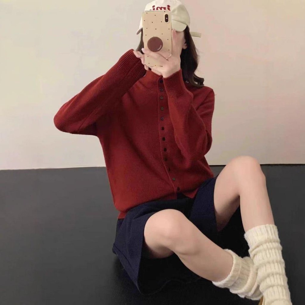 韓系半高領針織單排扣毛衣外套 *12色 | kukuta-細節圖3