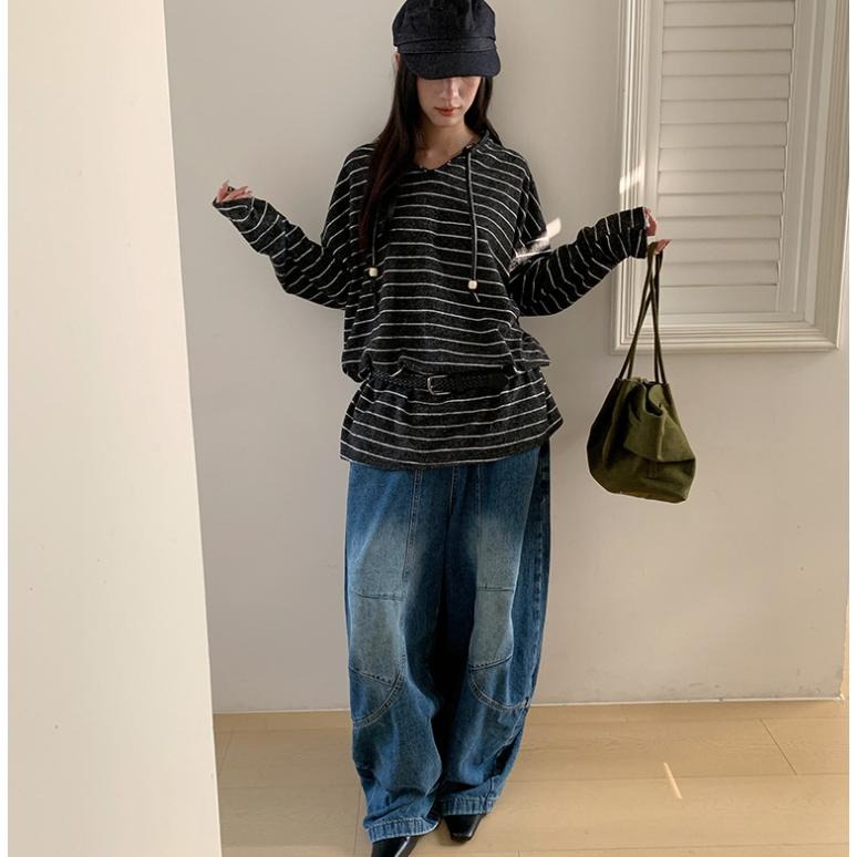 毛絨感條紋連帽衛衣 磨毛長袖上衣 *2色 | kukuta-細節圖8