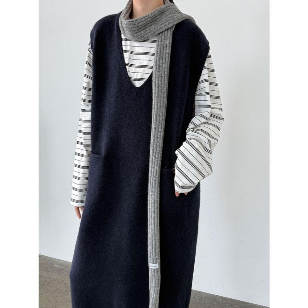 氣質休閒 後紐扣針織背心裙 寬鬆中長款口袋毛衣裙 *3色 | kukuta-細節圖6