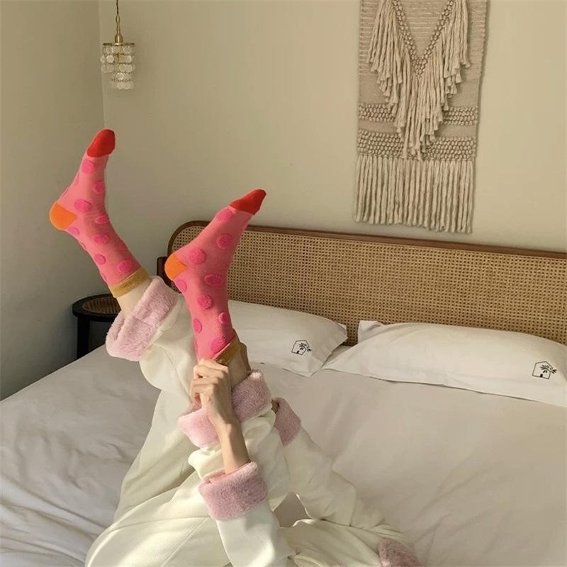 現+預 立體圓點毛圈中筒襪 ins風撞色 襪子 長襪 女 堆堆襪 *4色 | kukuta-細節圖6