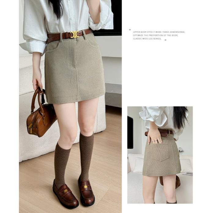 秋冬百搭 燈芯絨顯瘦高腰A字裙 小個子氣質短裙包臀裙 *5色 (XS-XL) | kukuta-細節圖2