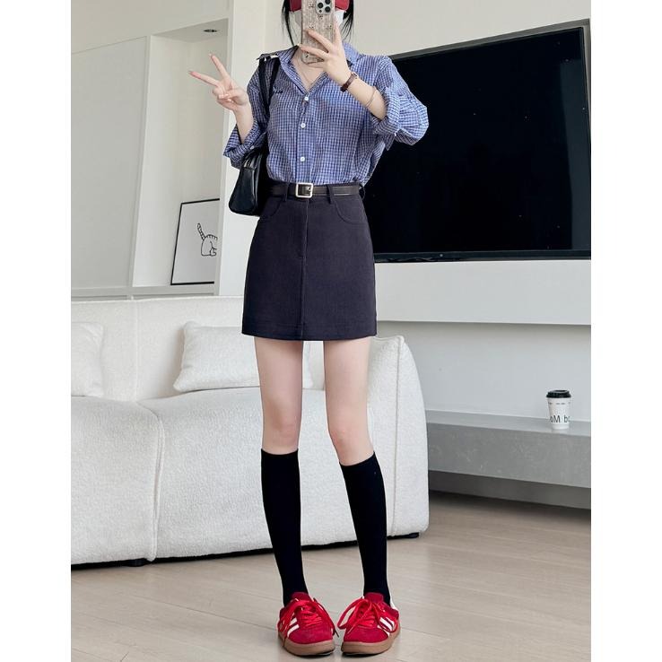 秋冬百搭 燈芯絨顯瘦高腰A字裙 小個子氣質短裙包臀裙 *5色 (XS-XL) | kukuta-細節圖7