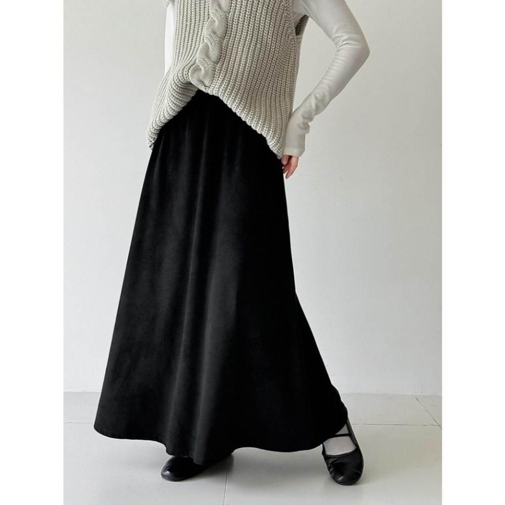 氣質絨面 垂感高腰半身裙 百搭A字中長裙 *2色 (M-L) | kukuta-細節圖2