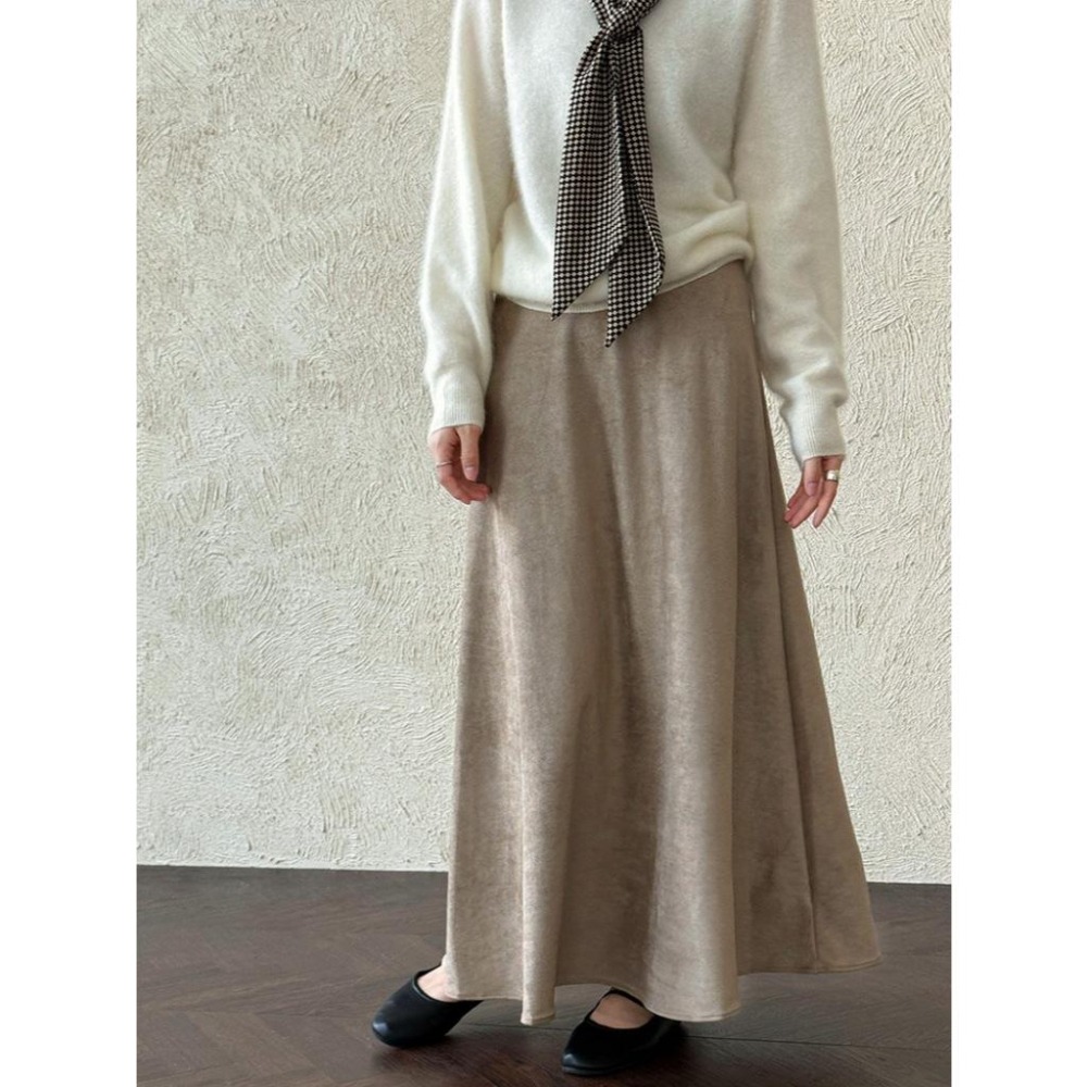 氣質絨面 垂感高腰半身裙 百搭A字中長裙 *2色 (M-L) | kukuta-細節圖5