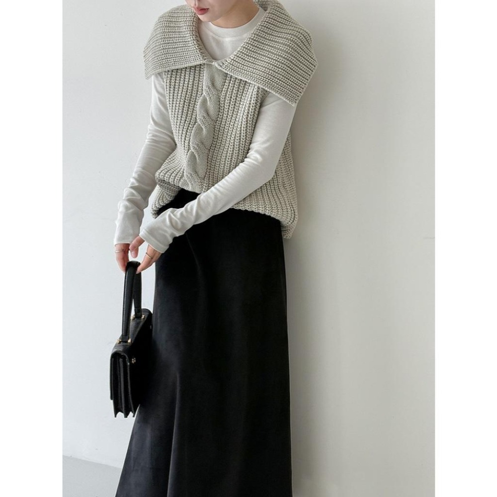 氣質絨面 垂感高腰半身裙 百搭A字中長裙 *2色 (M-L) | kukuta-細節圖6