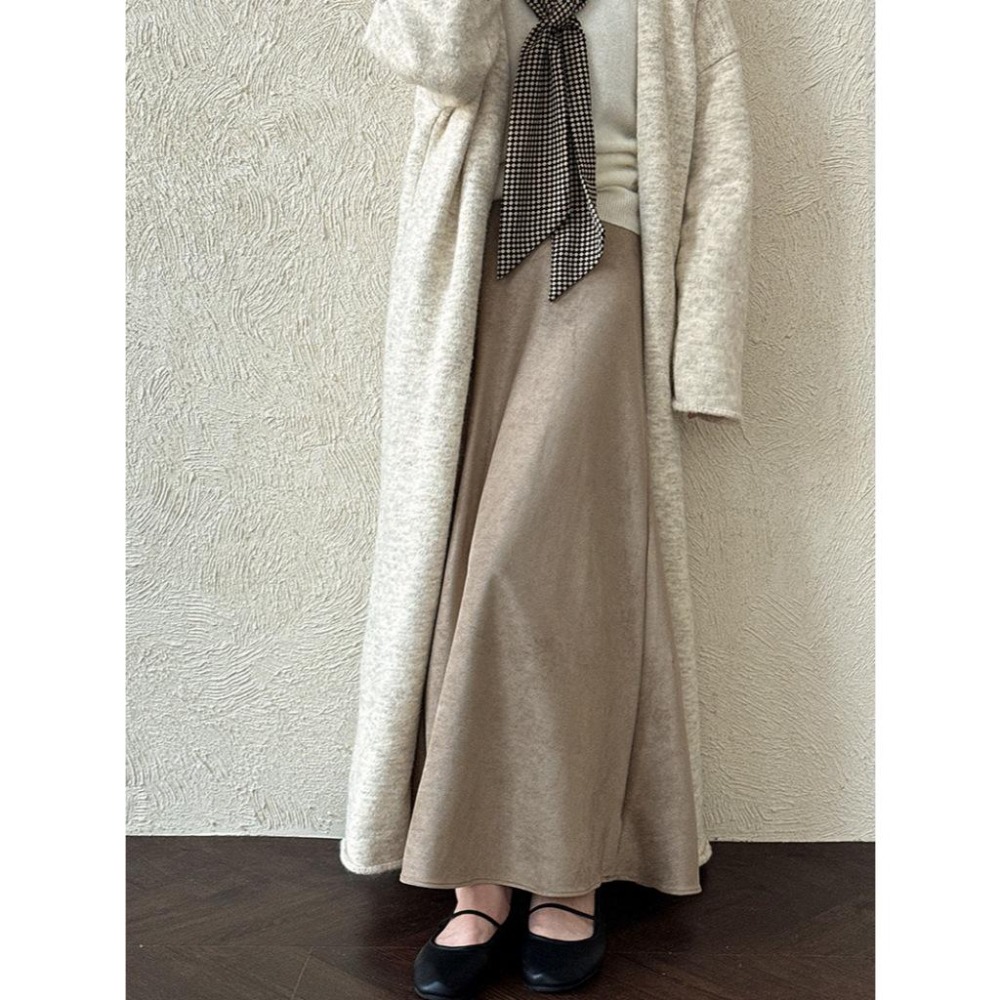 氣質絨面 垂感高腰半身裙 百搭A字中長裙 *2色 (M-L) | kukuta-細節圖7