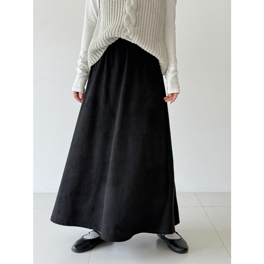 氣質絨面 垂感高腰半身裙 百搭A字中長裙 *2色 (M-L) | kukuta-細節圖8