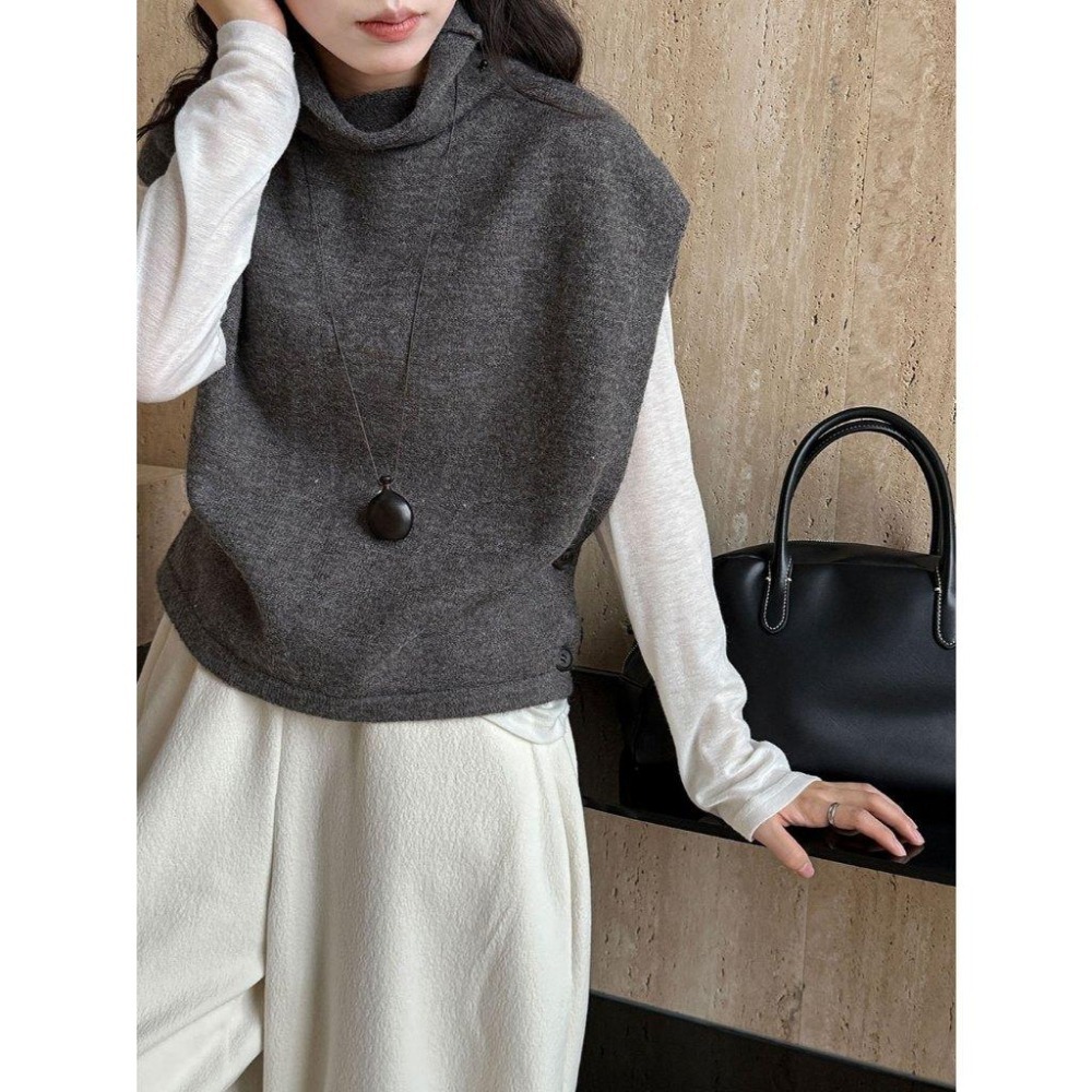 疊穿堆堆領針織背心 慵懶外搭坎肩馬甲 *5色 | kukuta-細節圖2