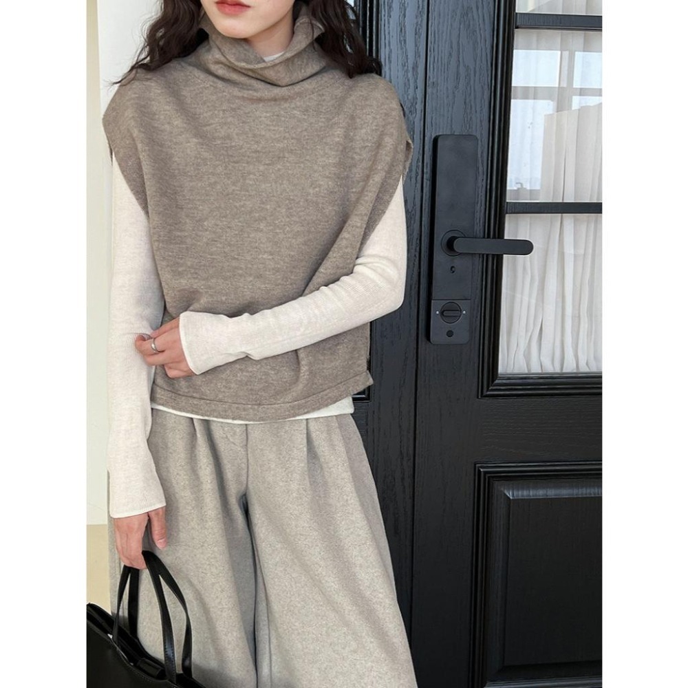 疊穿堆堆領針織背心 慵懶外搭坎肩馬甲 *5色 | kukuta-細節圖3