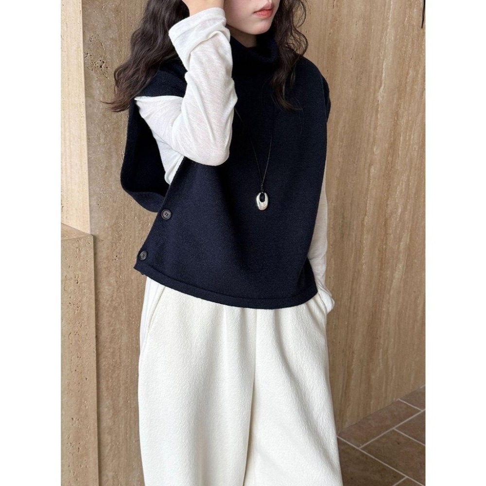 疊穿堆堆領針織背心 慵懶外搭坎肩馬甲 *5色 | kukuta-細節圖5