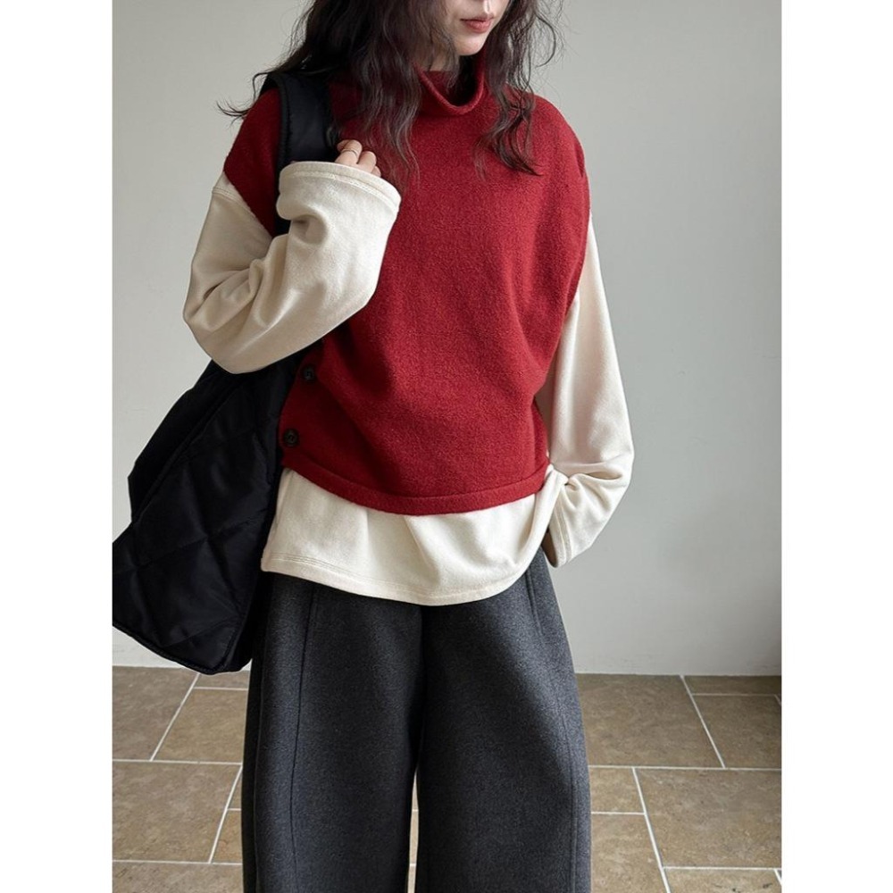 疊穿堆堆領針織背心 慵懶外搭坎肩馬甲 *5色 | kukuta-細節圖7