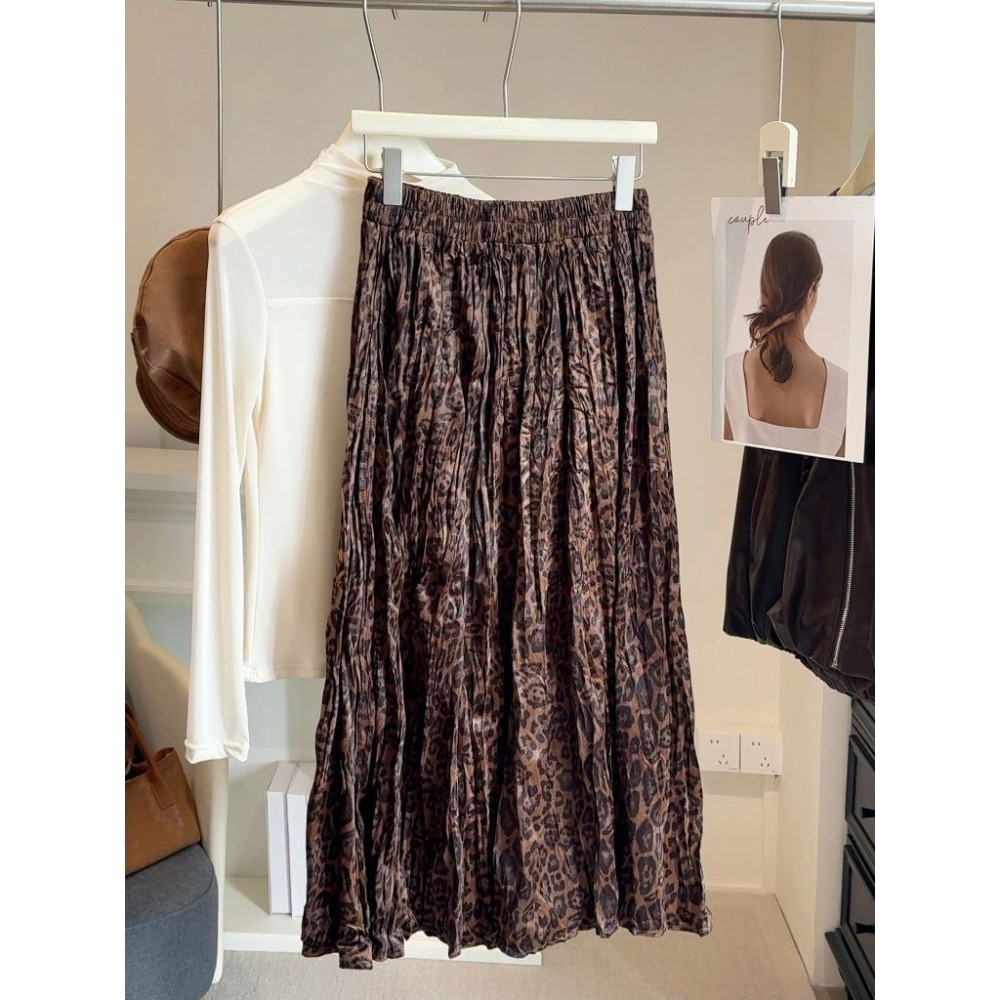 時尚豹紋印花絲絨半身裙 高腰顯瘦長裙 *2色 | kukuta-細節圖2