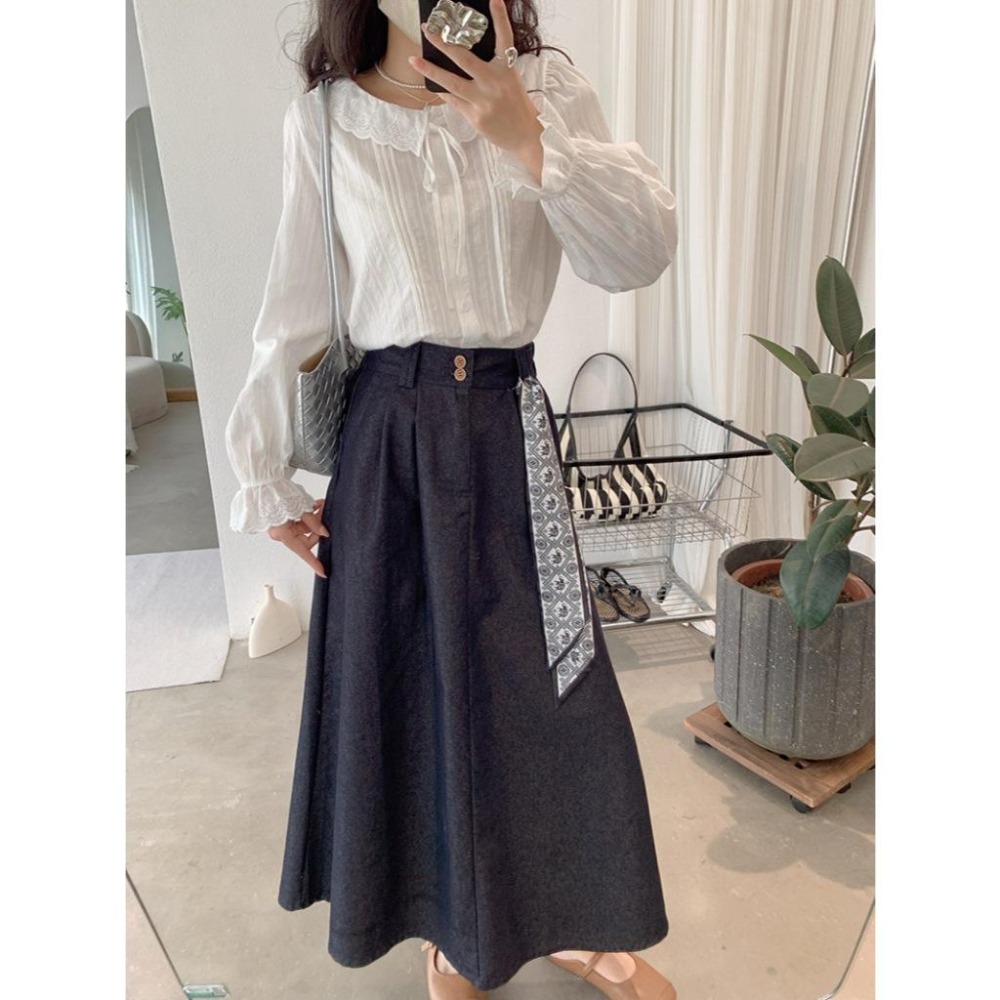 白色花葉邊長袖襯衫 甜美氣質上衣*3款 | kukuta-細節圖3