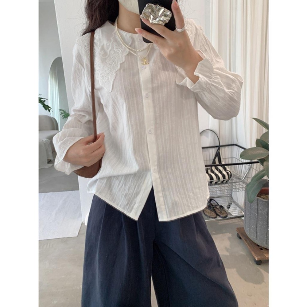 白色花葉邊長袖襯衫 甜美氣質上衣*3款 | kukuta-細節圖4