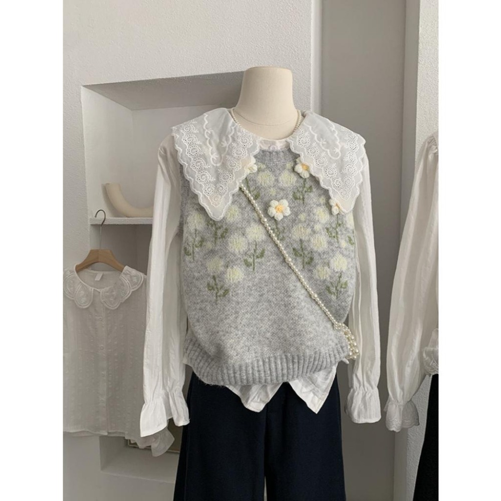 白色花葉邊長袖襯衫 甜美氣質上衣*3款 | kukuta-細節圖6