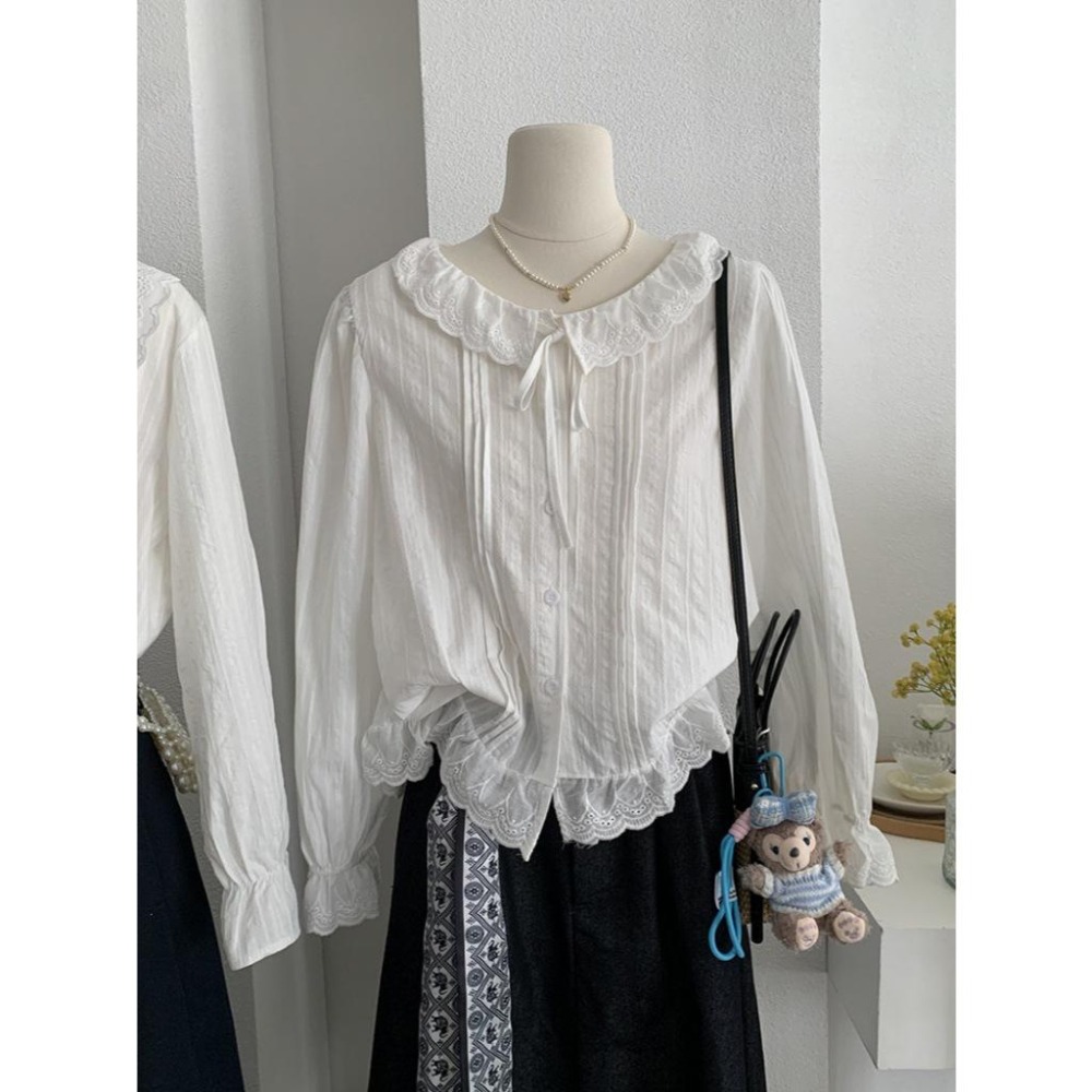 白色花葉邊長袖襯衫 甜美氣質上衣*3款 | kukuta-細節圖9