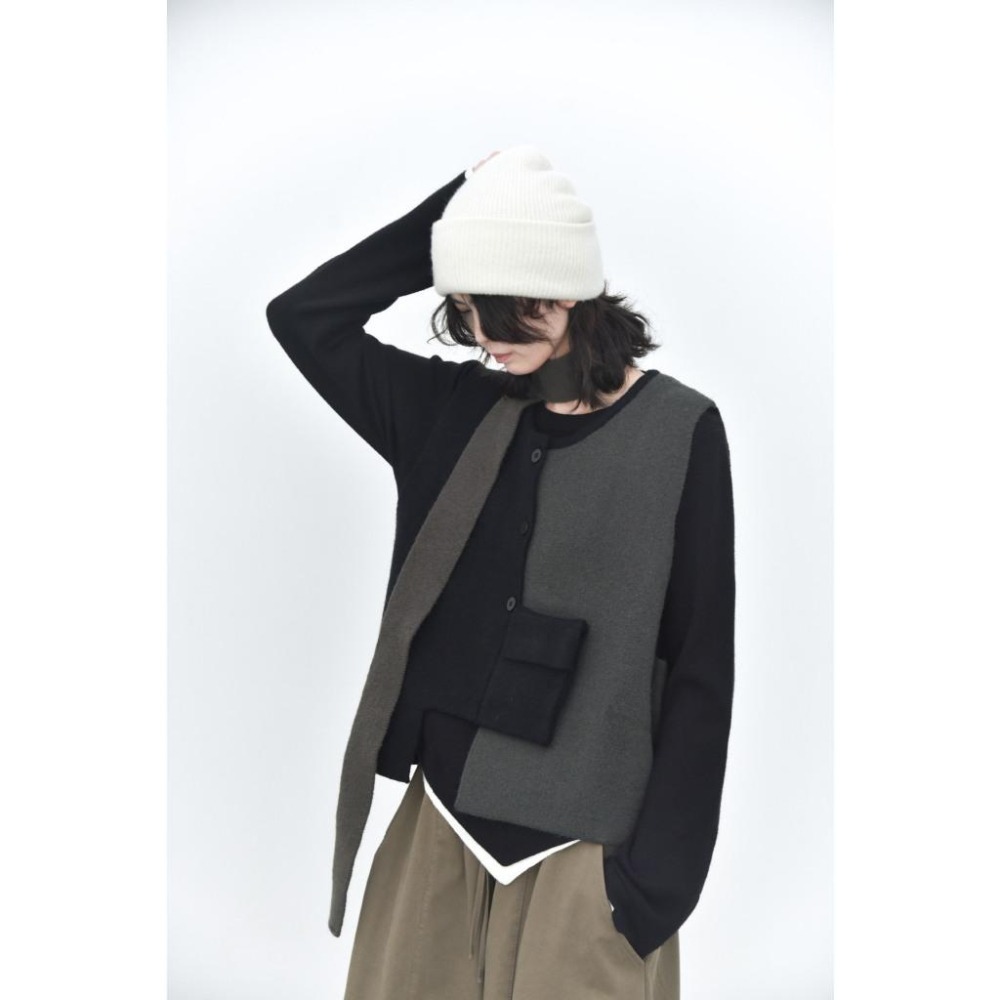 現+預 不規則拼接小口袋毛衣馬甲背心 *3色 | kukuta-細節圖2