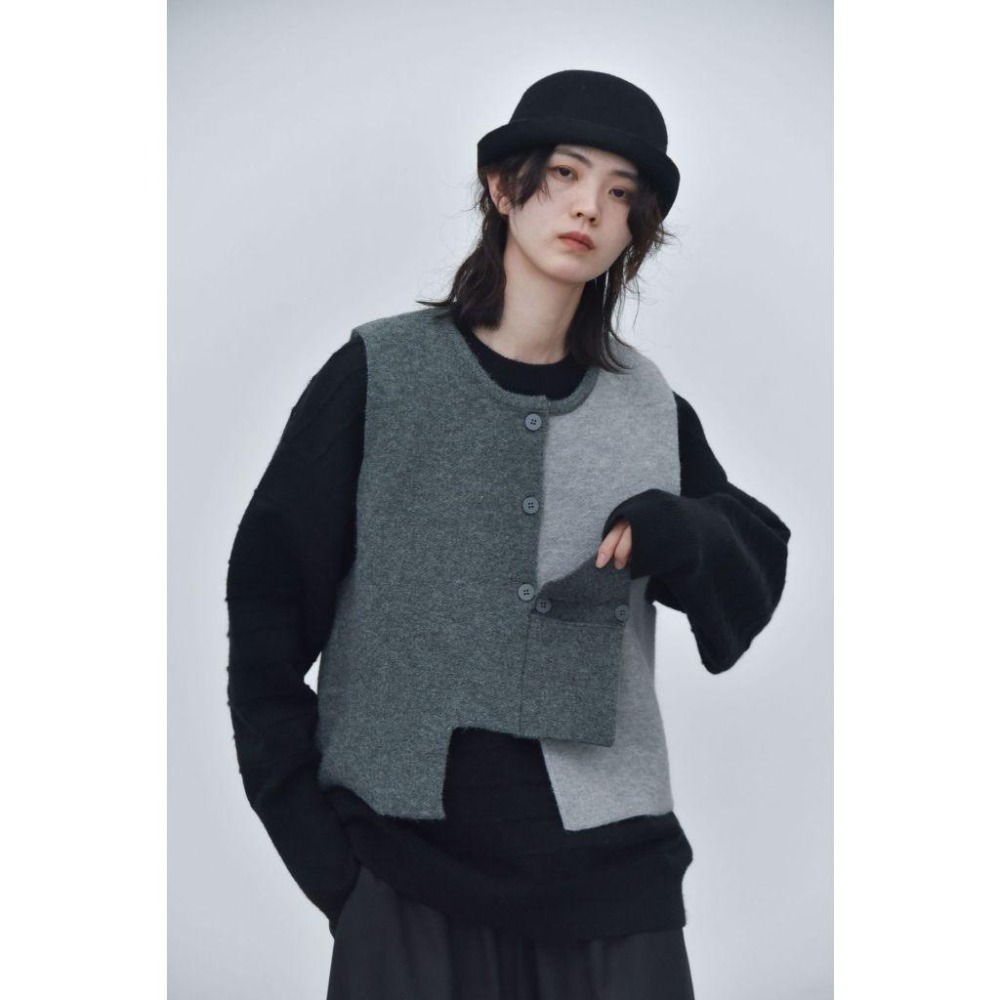 現+預 不規則拼接小口袋毛衣馬甲背心 *3色 | kukuta-細節圖3