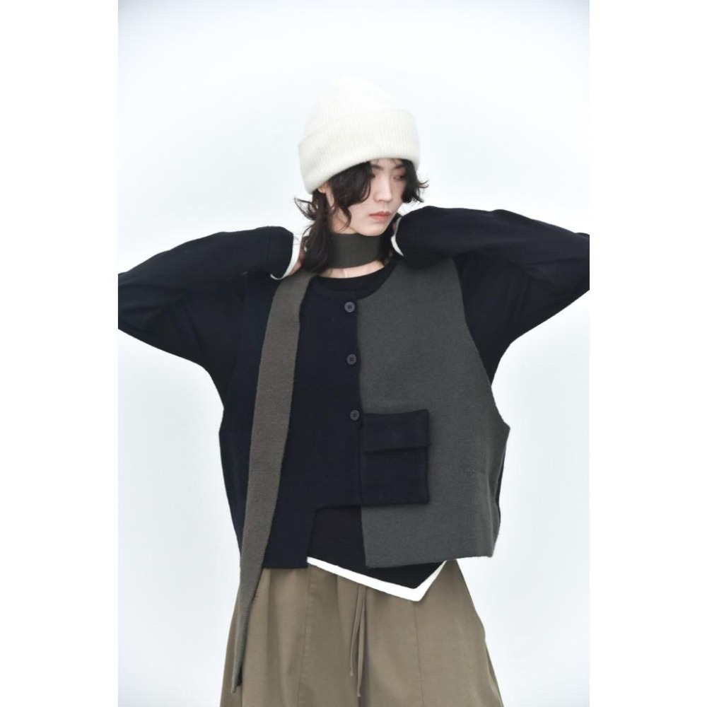 現+預 不規則拼接小口袋毛衣馬甲背心 *3色 | kukuta-細節圖5