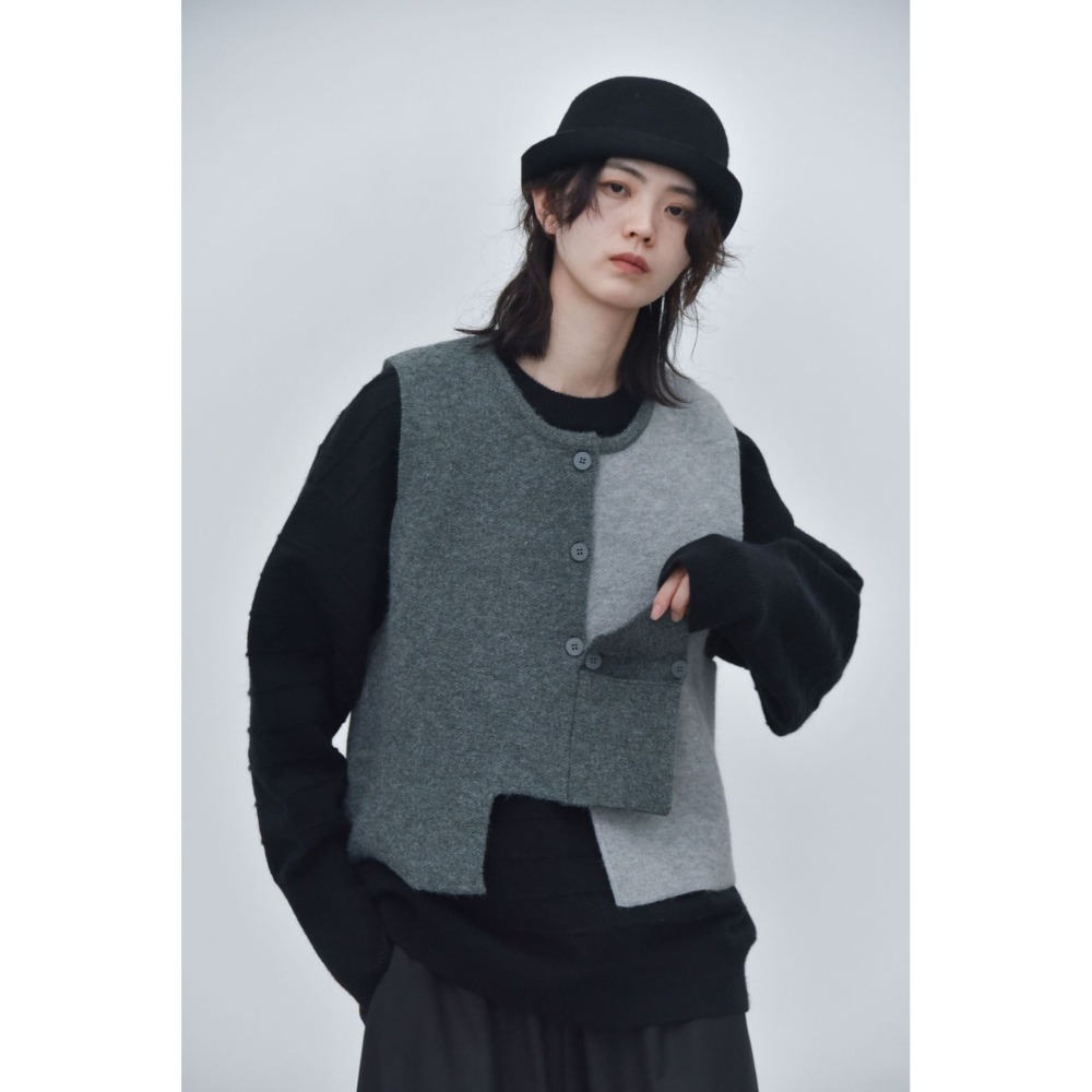 現+預 不規則拼接小口袋毛衣馬甲背心 *3色 | kukuta-細節圖11