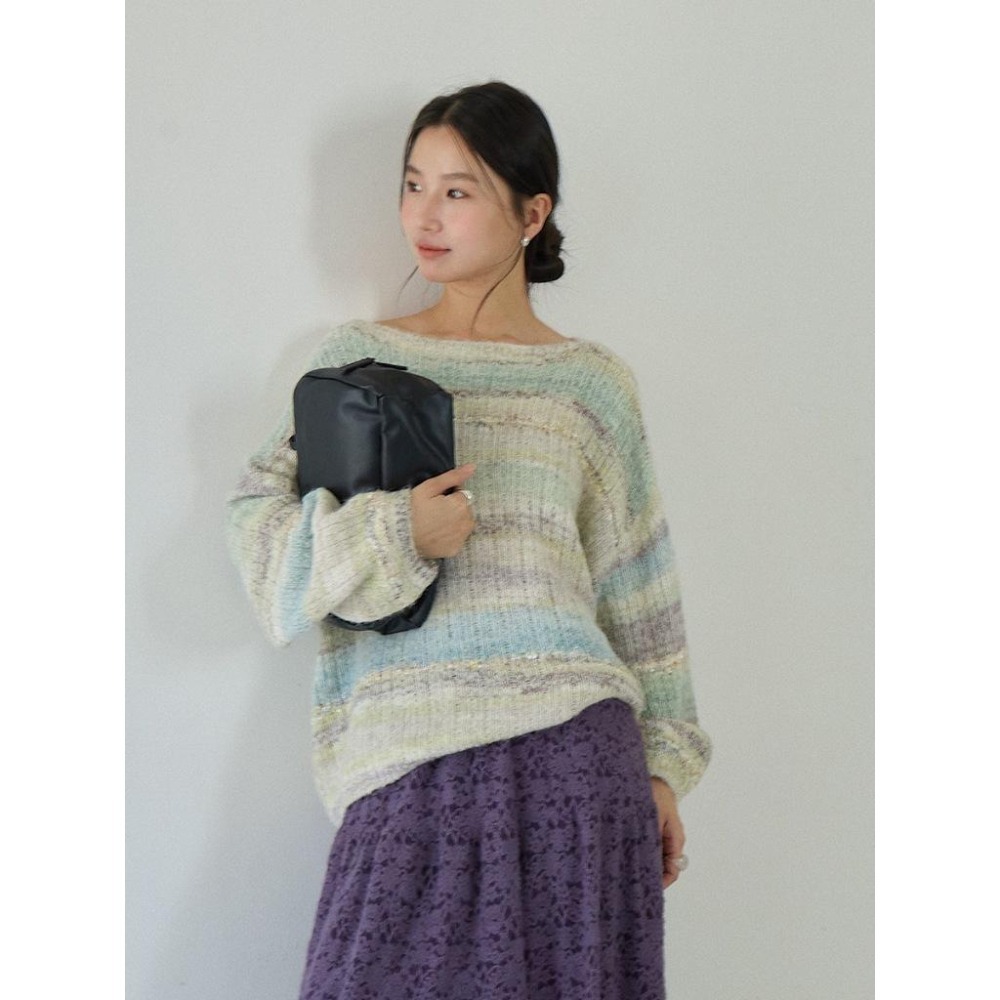8%羊毛 慵懶彩虹條紋針織毛衣 *2色 | kukuta-細節圖5
