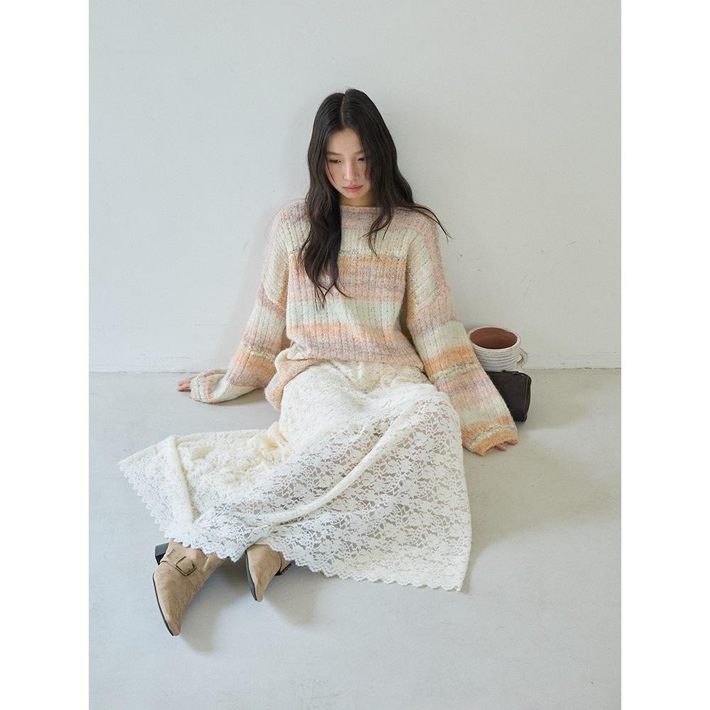 8%羊毛 慵懶彩虹條紋針織毛衣 *2色 | kukuta-細節圖6