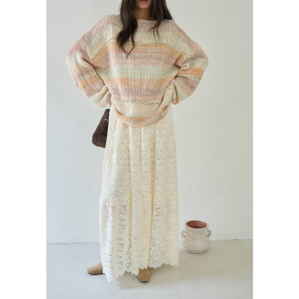 8%羊毛 慵懶彩虹條紋針織毛衣 *2色 | kukuta-細節圖8