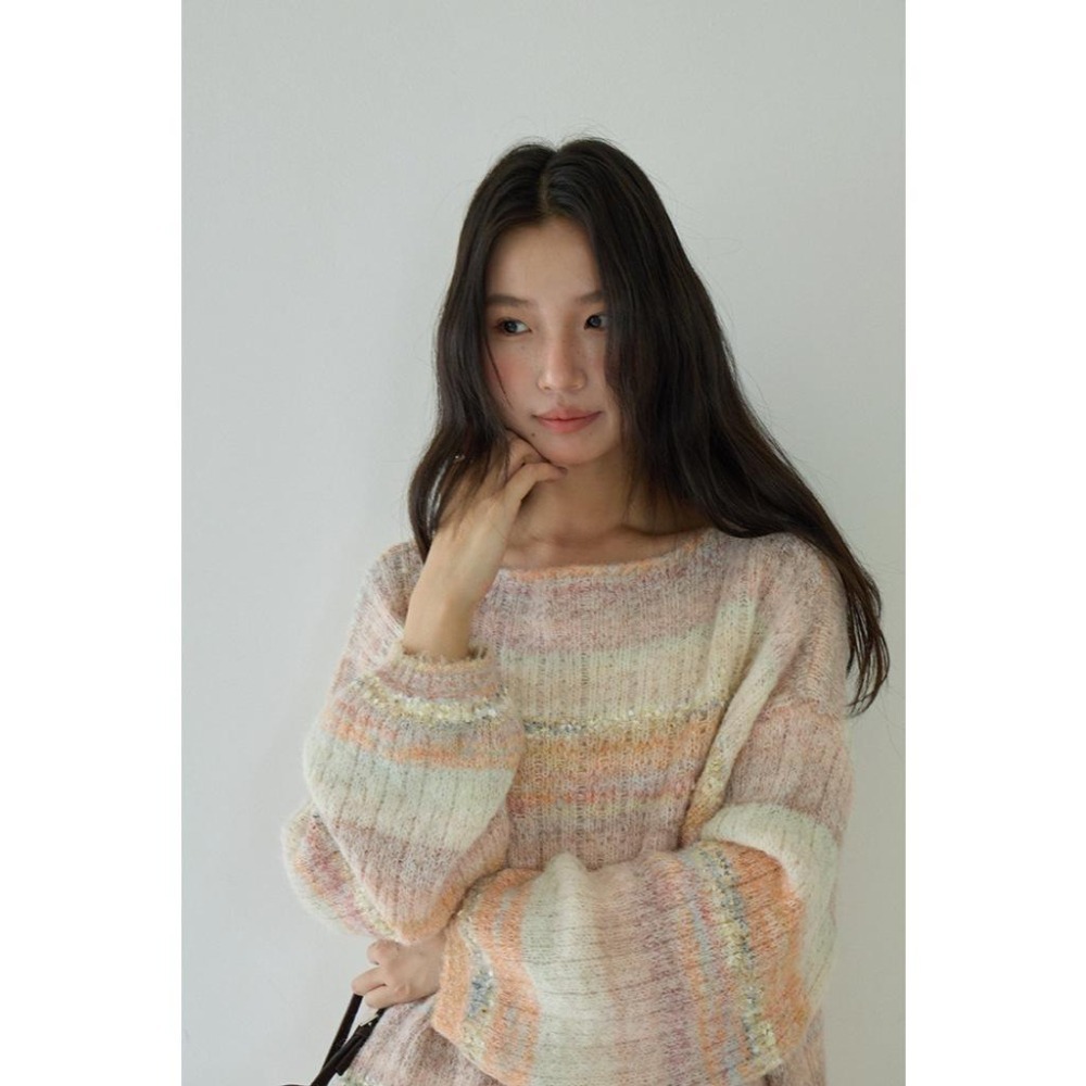 現貨 8%羊毛 慵懶彩虹條紋針織毛衣 *2色 | kukuta-細節圖2