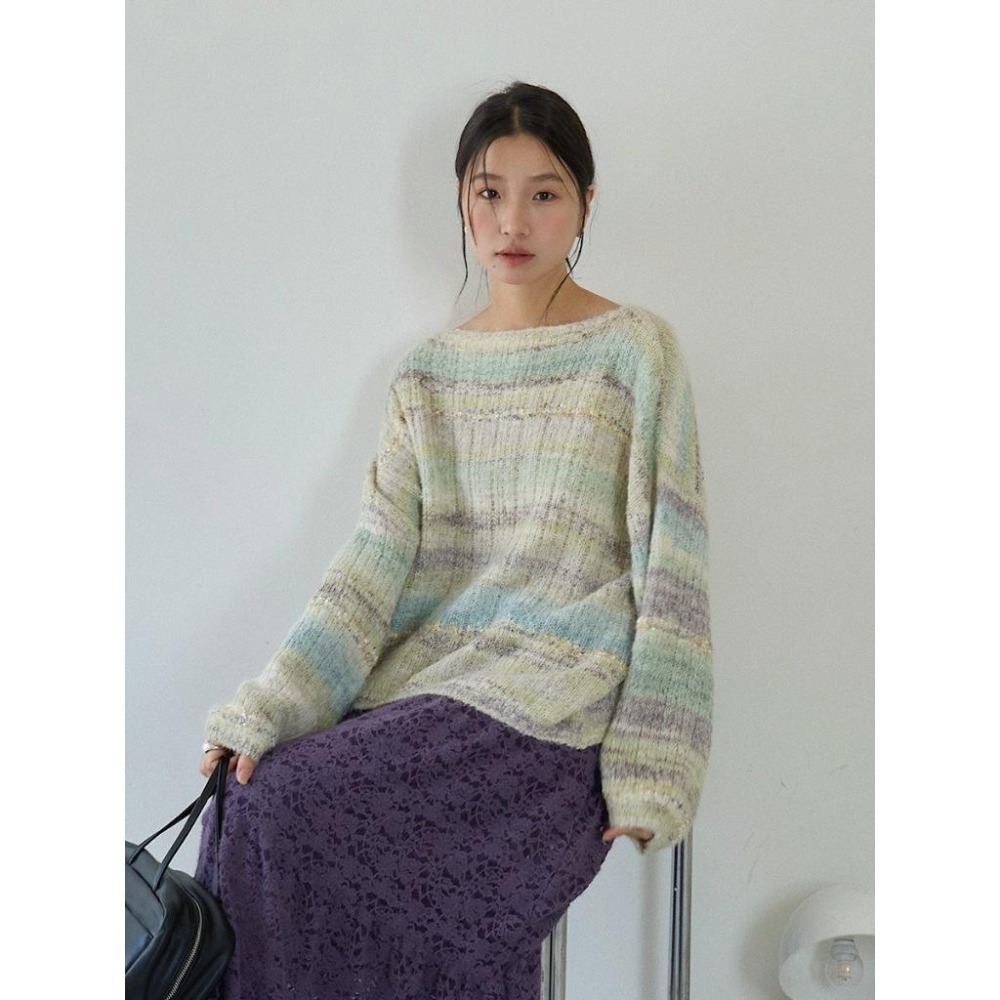 現貨 8%羊毛 慵懶彩虹條紋針織毛衣 *2色 | kukuta-細節圖3