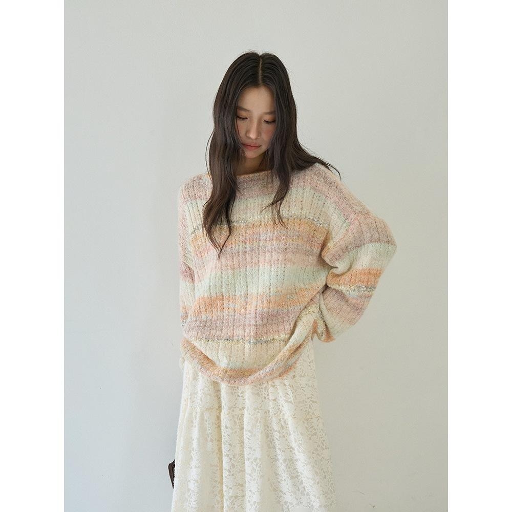 現貨 8%羊毛 慵懶彩虹條紋針織毛衣 *2色 | kukuta-細節圖4