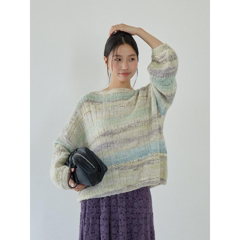 現貨 8%羊毛 慵懶彩虹條紋針織毛衣 *2色 | kukuta-細節圖9