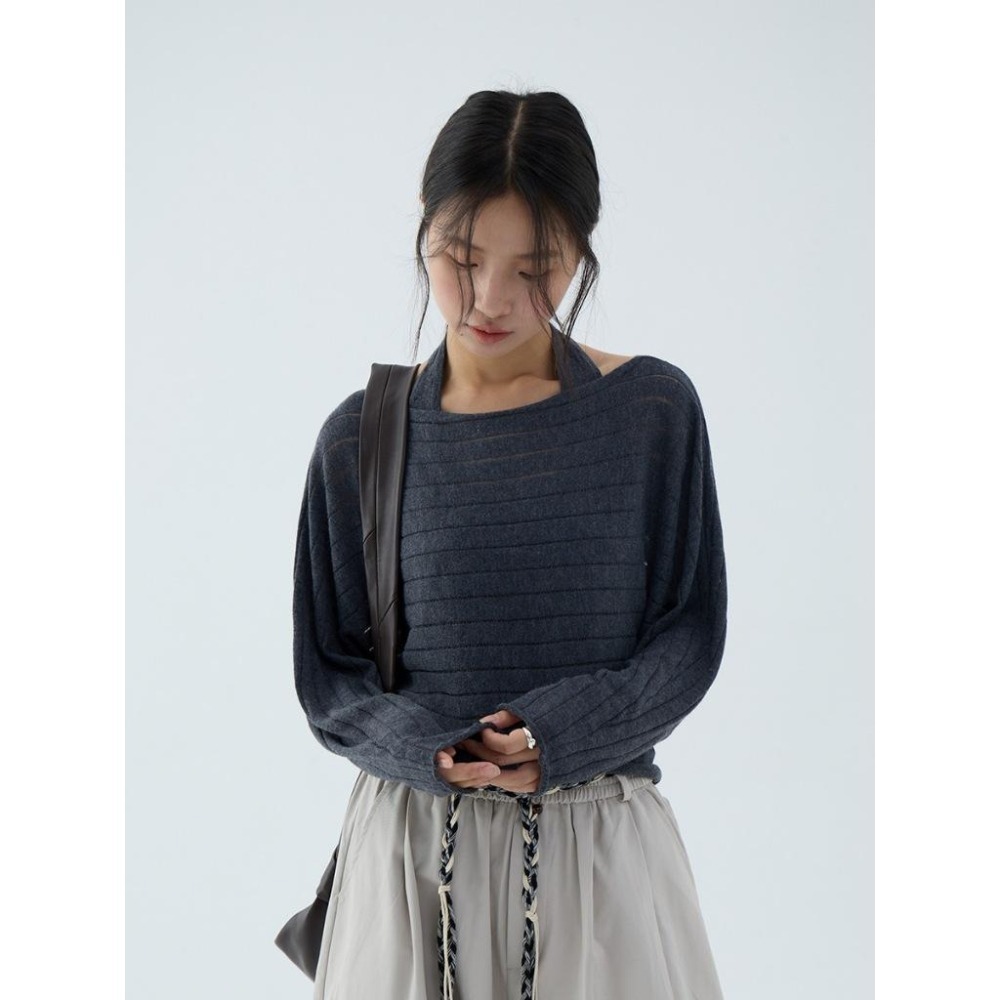 疊穿百搭 6%羊毛 長袖一字領罩衫+掛脖吊帶兩件套 *2色 | kukuta-細節圖6