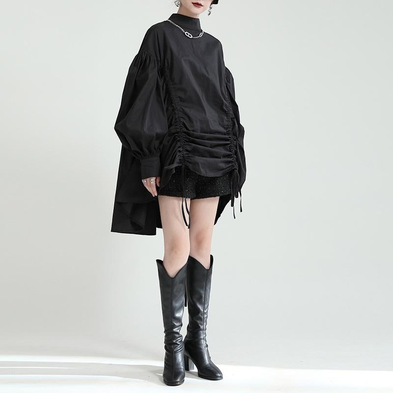 時尚寬鬆 赫本風法式洋裝 抽繩可調節連身裙 *2色 | kukuta-細節圖7