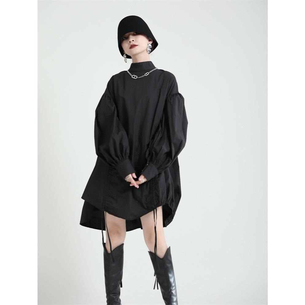 時尚寬鬆 赫本風法式洋裝 抽繩可調節連身裙 *2色 | kukuta-細節圖9