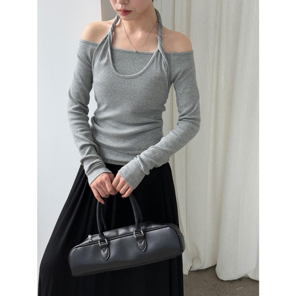 韓系設計感 掛脖假兩件上衣 時髦疊穿長袖衫 *3色 | kukuta-細節圖6