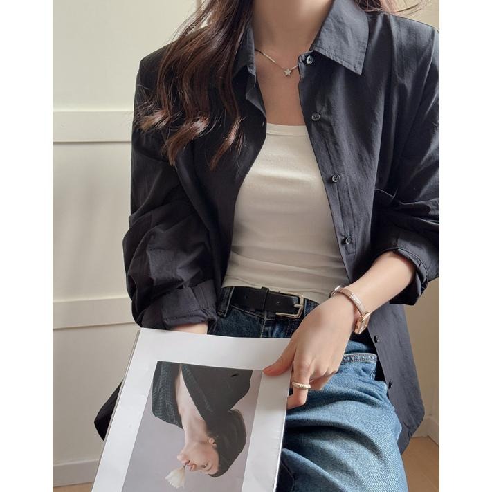 100%純棉長袖防曬襯衫 寬鬆百搭薄外套上衣*8色 (M-L) | kukuta-細節圖3