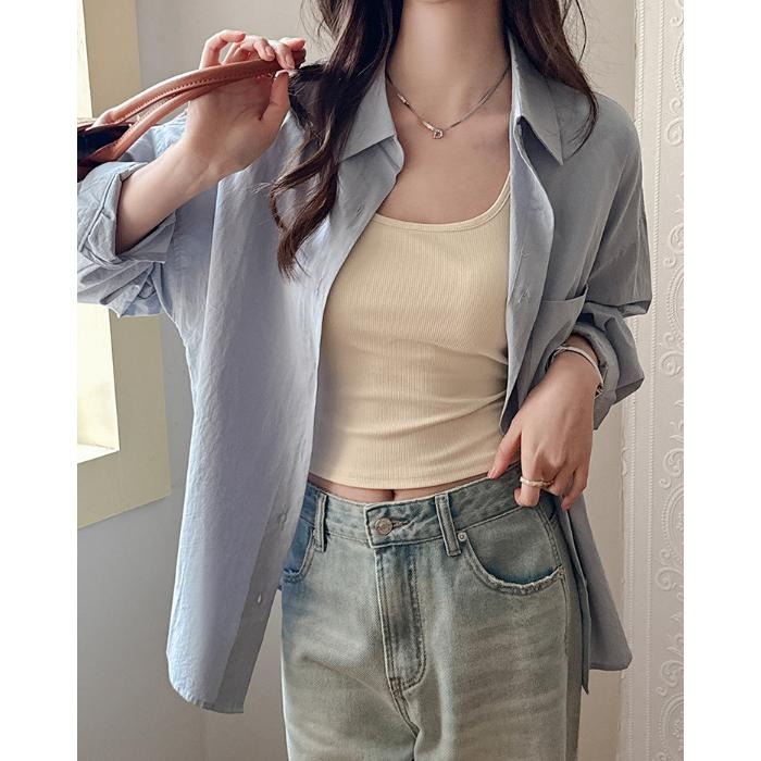 100%純棉長袖防曬襯衫 寬鬆百搭薄外套上衣*8色 (M-L) | kukuta-細節圖4