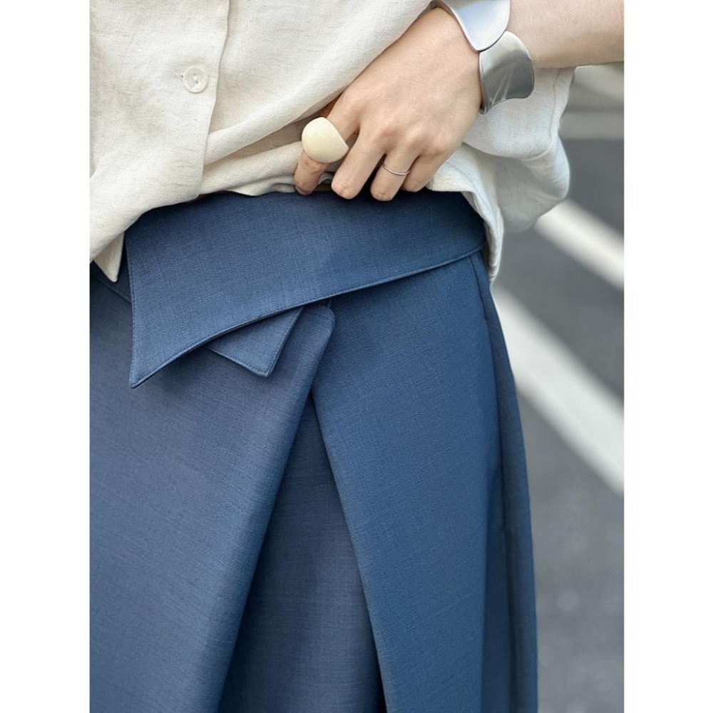 韓系氣質 不規則褶皺收腰中長裙半身裙 *2色 (M-L) | kukuta-細節圖4