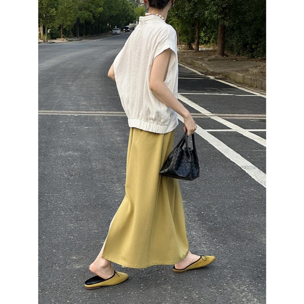 韓系氣質 不規則褶皺收腰中長裙半身裙 *2色 (M-L) | kukuta-細節圖5