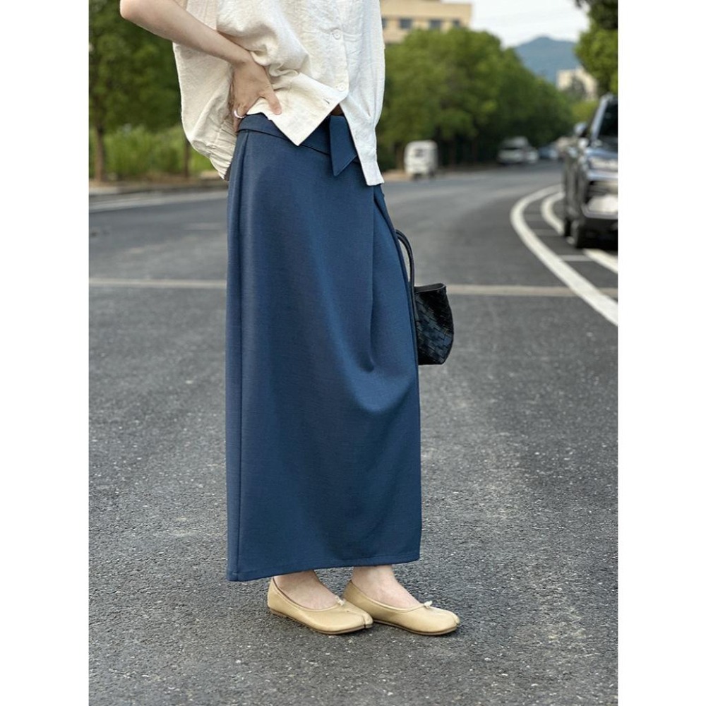 韓系氣質 不規則褶皺收腰中長裙半身裙 *2色 (M-L) | kukuta-細節圖7