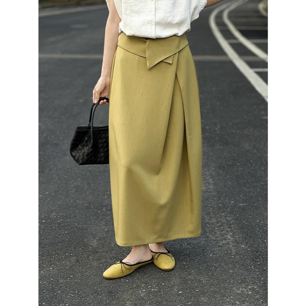 韓系氣質 不規則褶皺收腰中長裙半身裙 *2色 (M-L) | kukuta-細節圖8