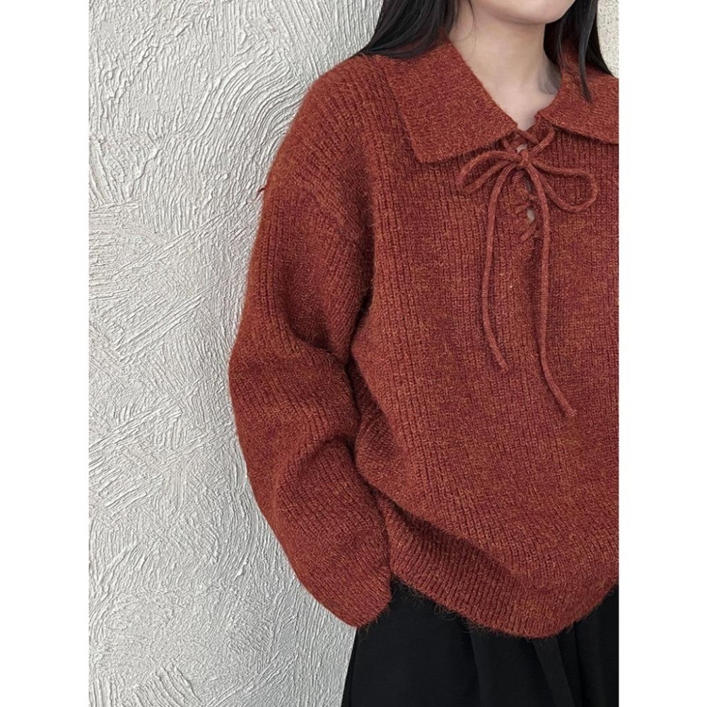 9%羊毛 翻領綁帶針織毛衣 *4色 | kukuta-細節圖5