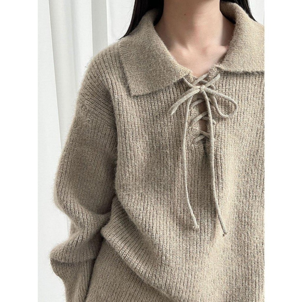 現貨 9%羊毛 翻領綁帶針織毛衣 *4色 | kukuta-細節圖8